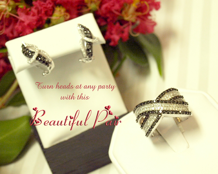 <b>Description: </b>14KW Black and White Diamond Ring and Earrings Call for pricing