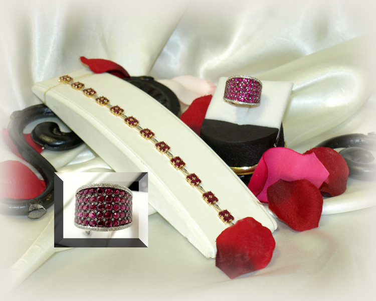 <b>Description: </b>14ky ruby and diamond bracelet and ruby and diamond ring - Call for pricing